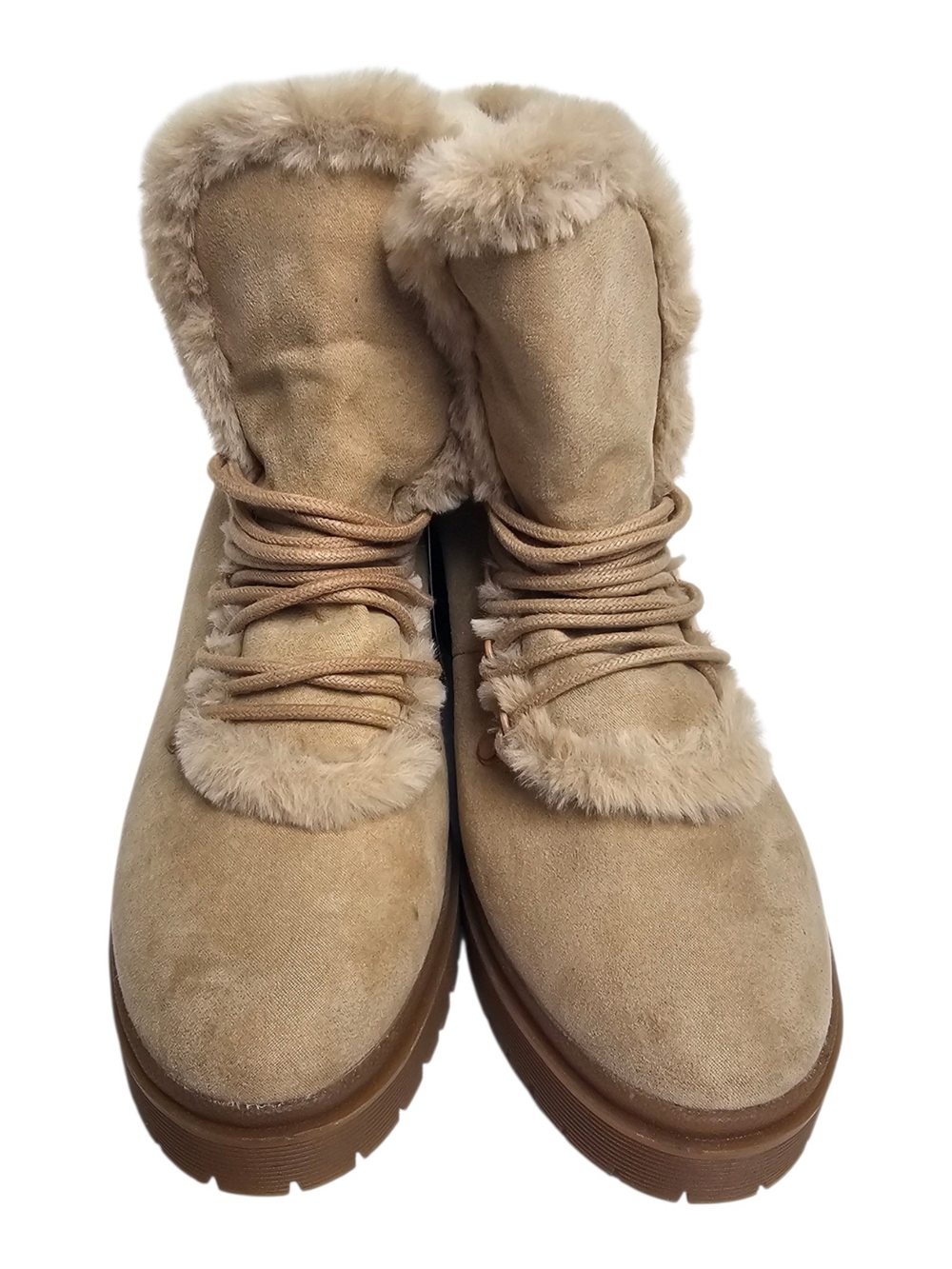 A New Day Tan Cream Soft Faux Fur Shearling Trim Lug Ankle Boots NWT Size 8 - Picture 3 of 11